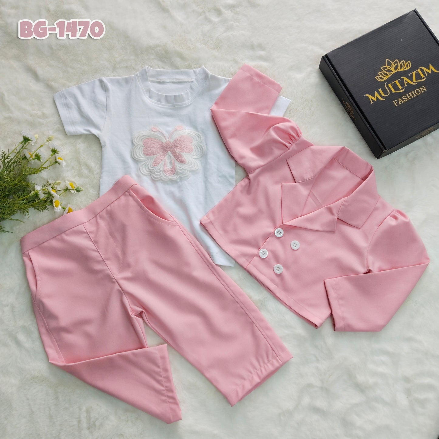 Baby Pink Petal Blazer Set -Code-1470