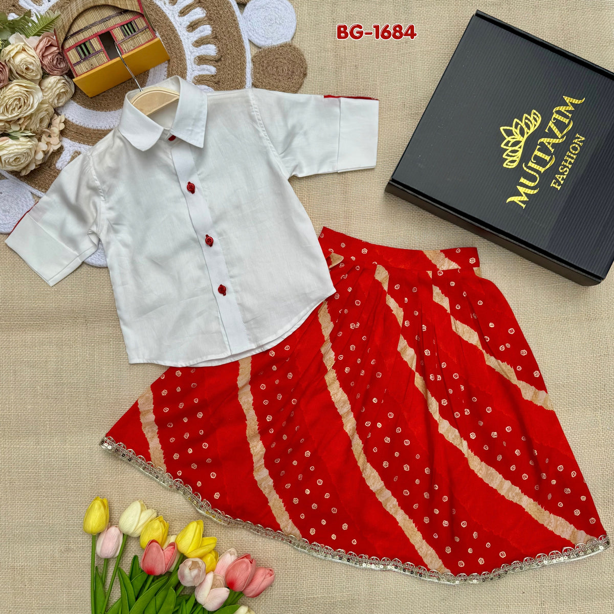 Red Bandhani Skirt Set Code-BG-1684