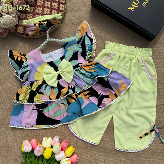 Lime Fizz Ruffle  Summer Tops & Pant Set BG-1672
