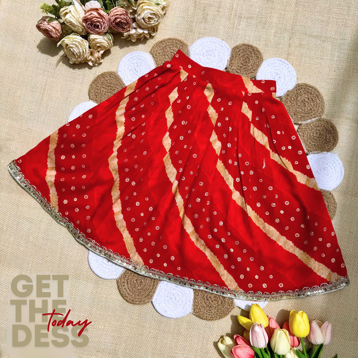 Red Bandhani Skirt Set Code-BG-1684