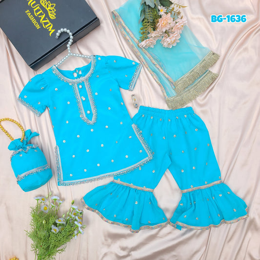 Sultana Sapphire Ensemble with Matching Potli Bag Code-BG-1636