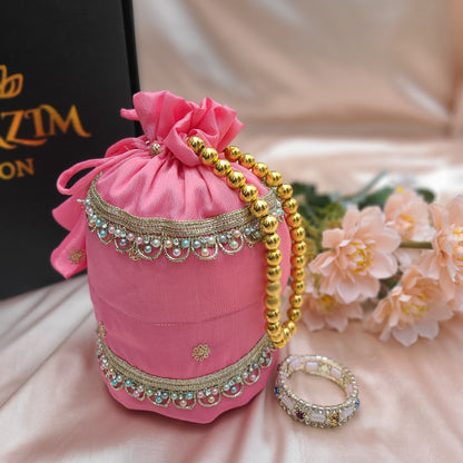 Heritage Pink Zari Sharara with Matching Potli Bag Code-BG-1638