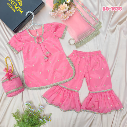 Heritage Pink Zari Sharara with Matching Potli Bag Code-BG-1638