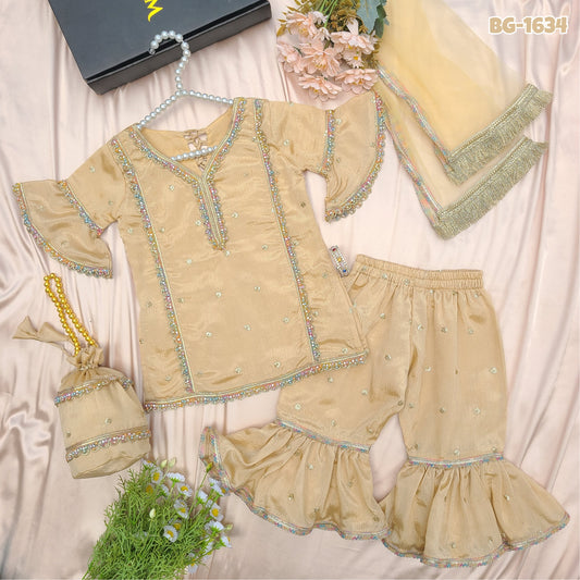 Royal Arabic Amber Golden Sands Sharara Suit with Matching Potli Bag Code-BG-1634