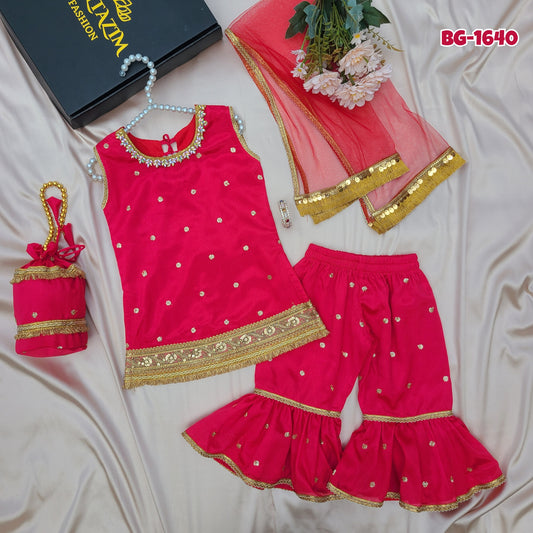 Elegant Arabian Rose Sharara Set with Matching Potli Bag Code-BG-1640