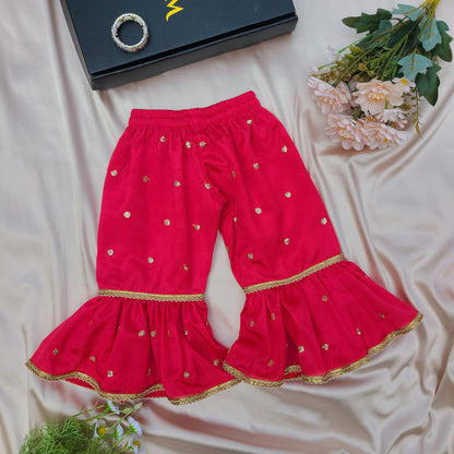 Elegant Arabian Rose Sharara Set with Matching Potli Bag Code-BG-1640