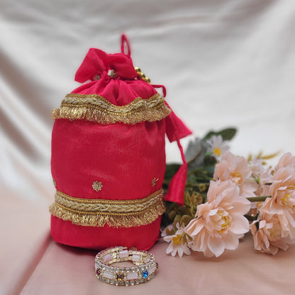 Elegant Arabian Rose Sharara Set with Matching Potli Bag Code-BG-1640