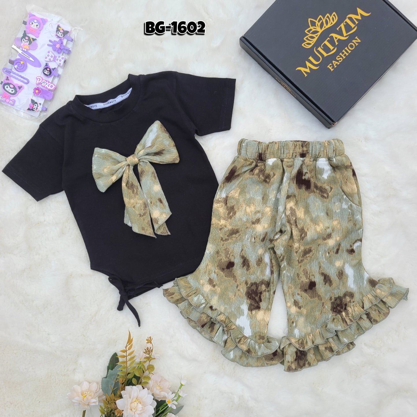 Dark Glam Bow Summer T-Shirt Tops & Pant Set Code-BG-1602