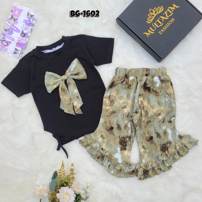 Dark Glam Bow Summer T-Shirt Tops & Pant Set Code-BG-1602