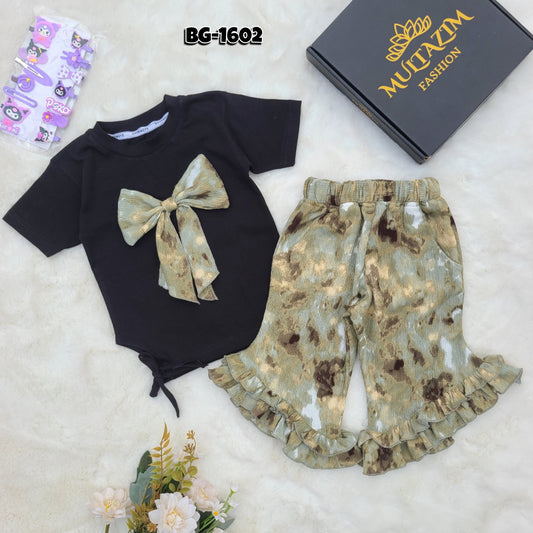 Dark Glam Bow Summer T-Shirt Tops & Pant Set Code-BG-1602
