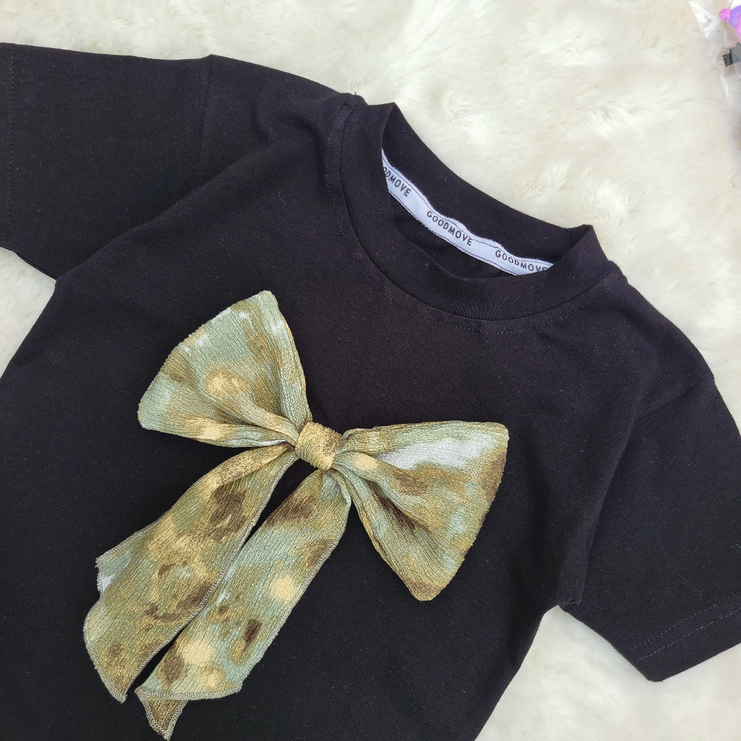 Dark Glam Bow Summer T-Shirt Tops & Pant Set Code-BG-1602