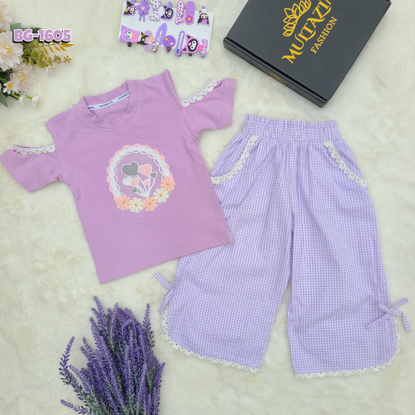 Balloon Heart Check Summer T-Shirt Tops & Pant Set Code-BG-1605