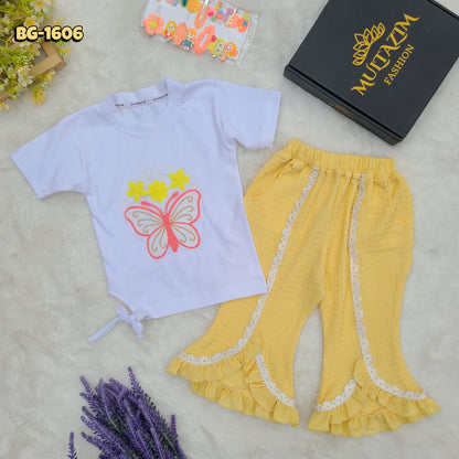 Sunshine Butterfly Check Summer T-Shirt Tops & Pant Set Code-BG-1606