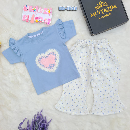 Cloud & Bloom Check Summer T-Shirt Tops & Pant Set Code-BG-1609