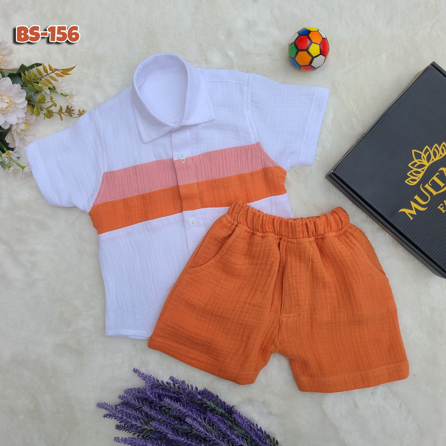 Sunset Stripe Half Shirt and Pants Set Code-BS-156