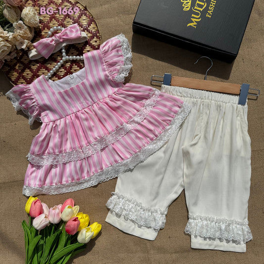 Pink Stripe Lace Co-ord Set BG-1669