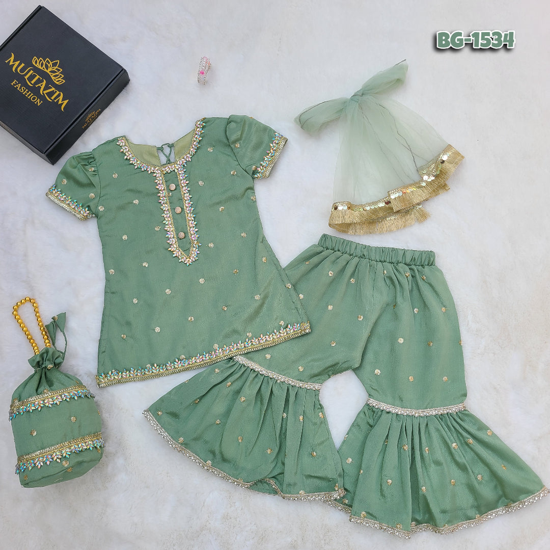 The Noor-e-Chaman Sharara Set with Matching Potli Bag Code-BG-1534