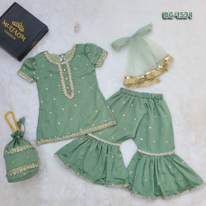 The Noor-e-Chaman Sharara Set with Matching Potli Bag Code-BG-1534