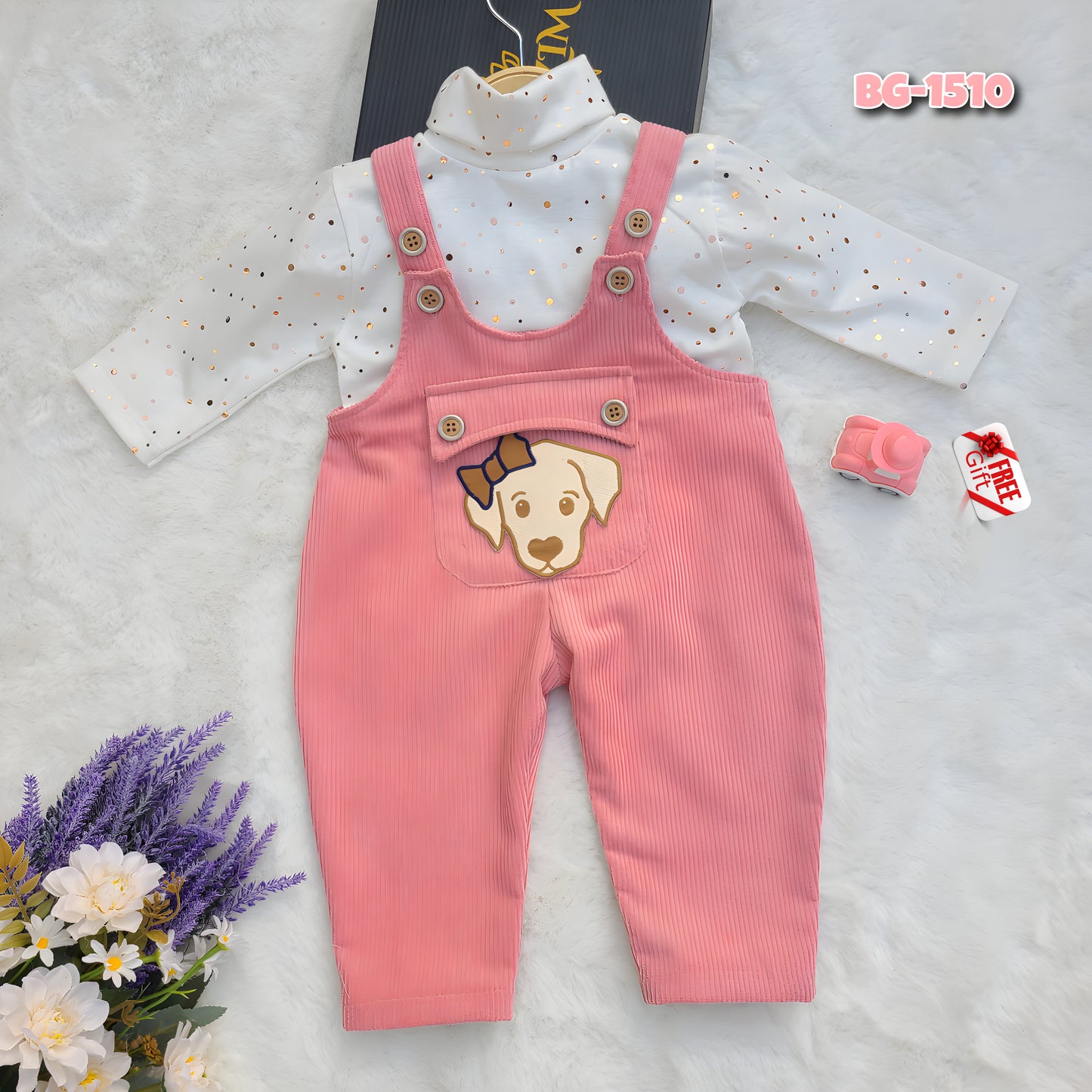 Tiny Paws Pink Dungaree Set-Code-1510