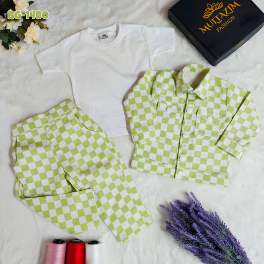 Baby Spring Gingham Jacket Set-Code-1480